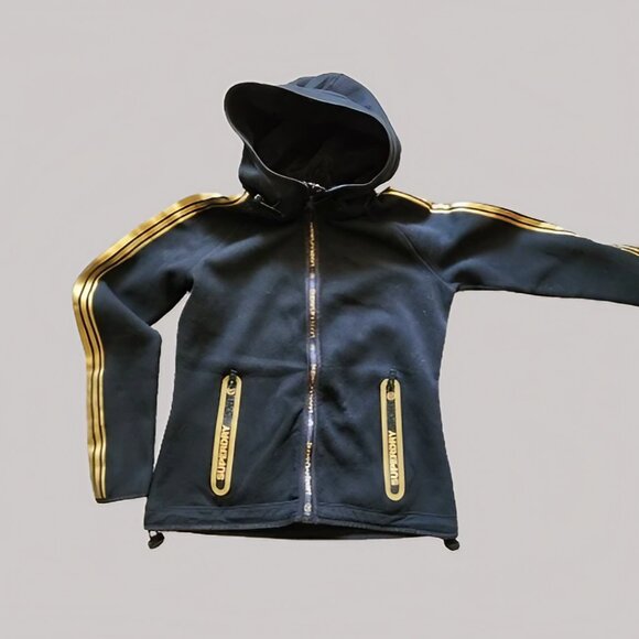 NWOT SuperDrySport Gold Warm Hooded Sport Jacket with gold trim. Sz 10 US - Picture 3 of 12